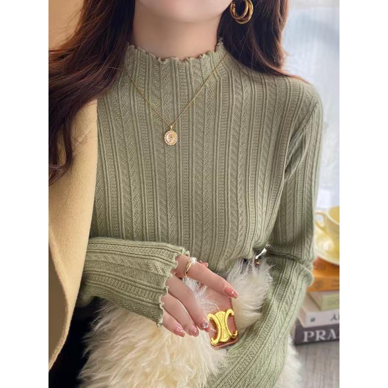 Autumn and Winter Women's Wooden Ear Bottoming Sweater, Fashionable New Half-high Collar Women's Long-sleeved Thick Sweater 2618#