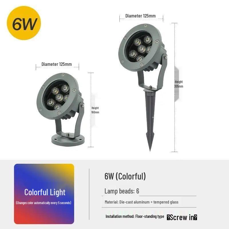 Seven-Color Waterproof Outdoor Tree Spotlight - Garden Floodlight with Ground Stake for Courtyard and Landscape.