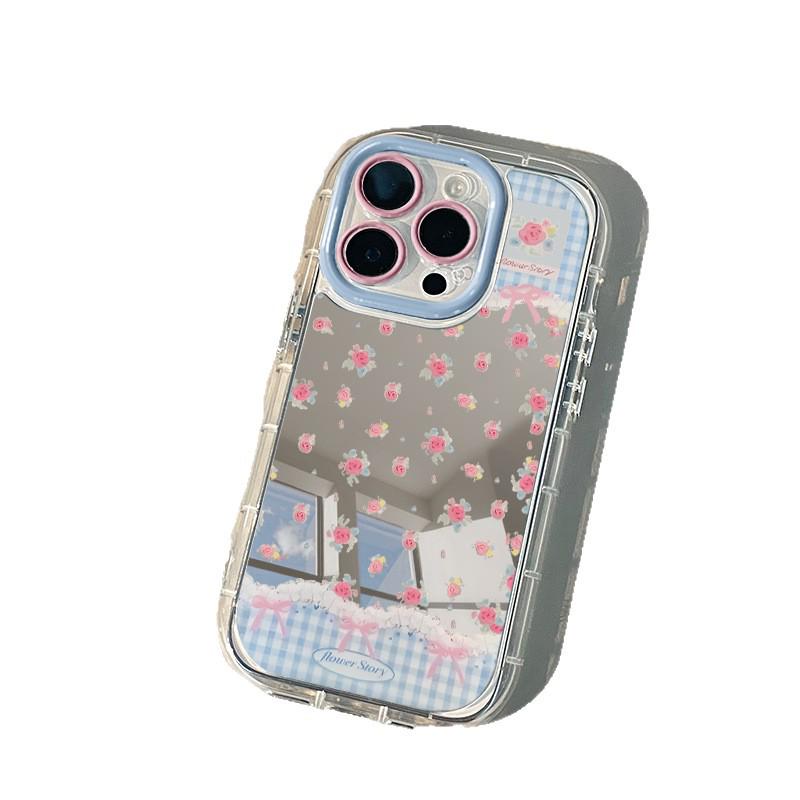 Plaid Floral Mirror Cream Case for iPhone 17 Pro Max/16/15/14