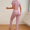 Two-Piece Women's Clothing Summer Fashion Wave Edge Stretch Short-Sleeved Long Pants Pajamas Set Casual Comfortable Homewear Set