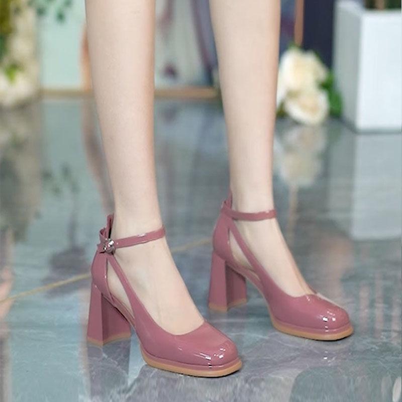 Square Heels Pink High Footwear Black Sandals for Women Ladies Shoes Summer 2025 White Office Work Heeled Pumps Shoe On Offer H