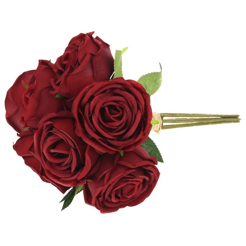 Artificial Flowers Roses 7 Pieces Ready-Made Rose Bouquet Flower Arrangement for Vase - Red