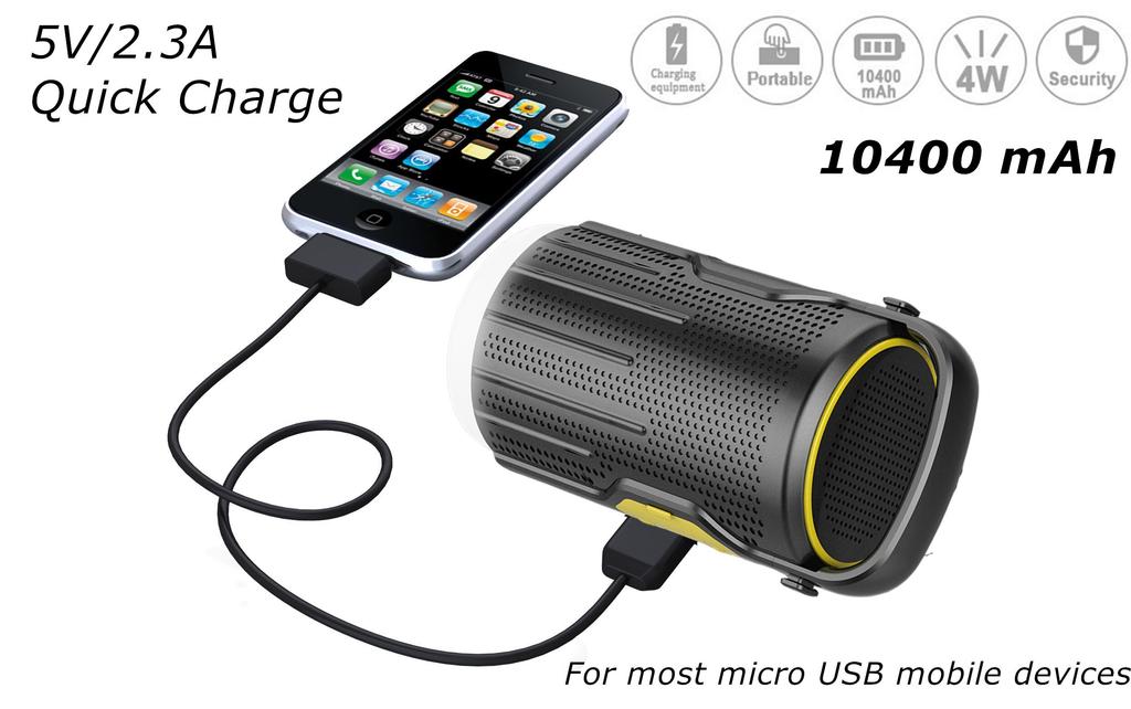 Camping Lantern Outdoor Lighting 10400 mAh Power Bank Bluetooth Speaker Yellow