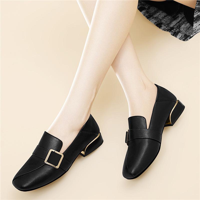 New Autumn British Style Round Head Leather Loafers One-pedal Thick Heel Single Shoes Soft Sole Versatile Shoes Children