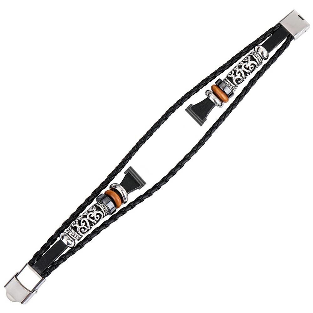 For Garmin Lily 2 Ethnic Band Bracelet Leather+Metal Wrist Strap