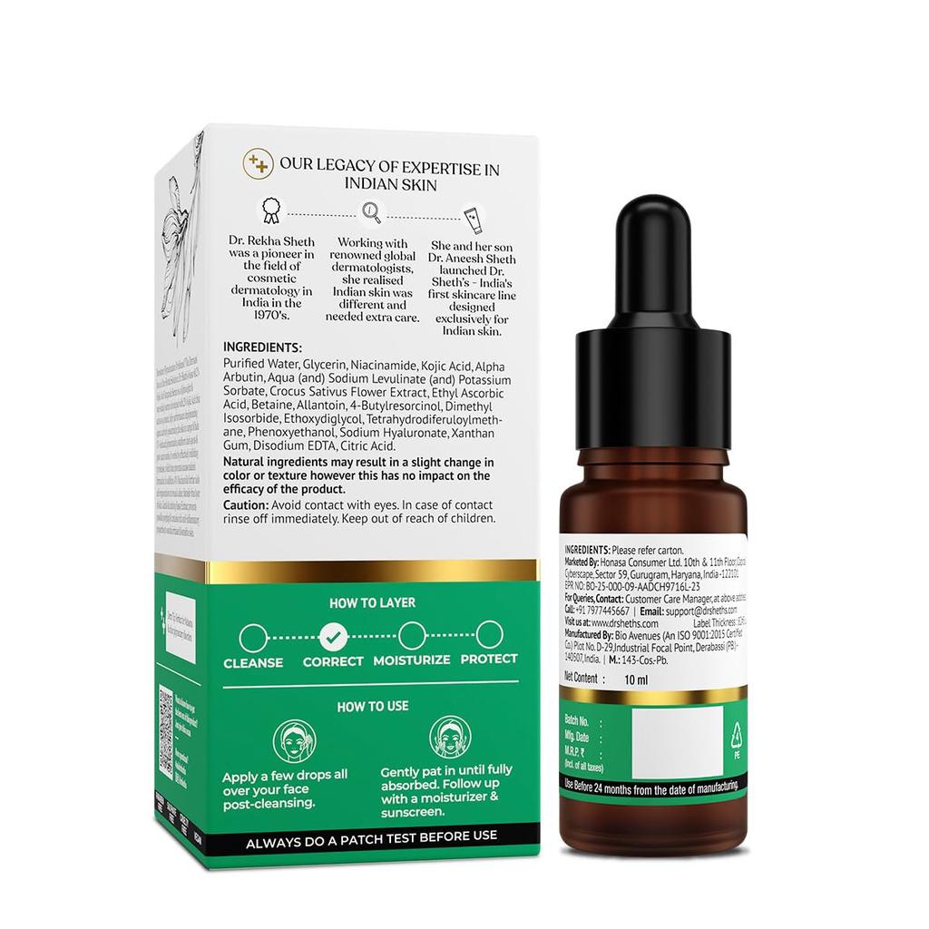 Dr. Sheth's Kesar & 2% Kojic Acid Ampoule Serum 10 Ml Pack for Brightening & Glowing Skin