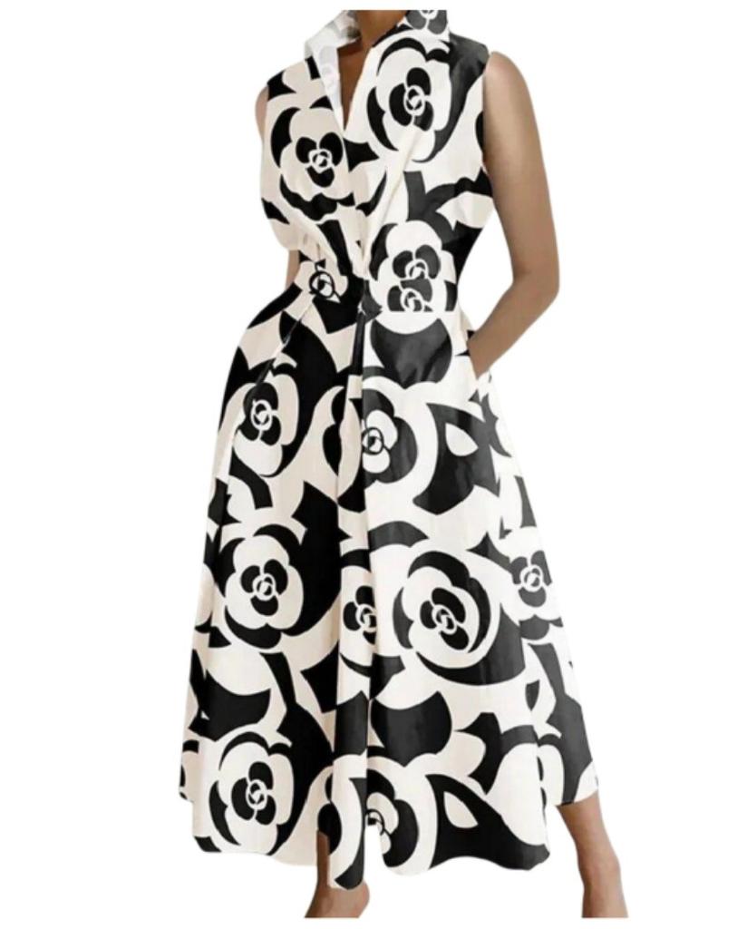 During the Republic of China, Large-size Commuter Fashion POLO Collar Lining Long Short-sleeved Loose Pendulum Dress