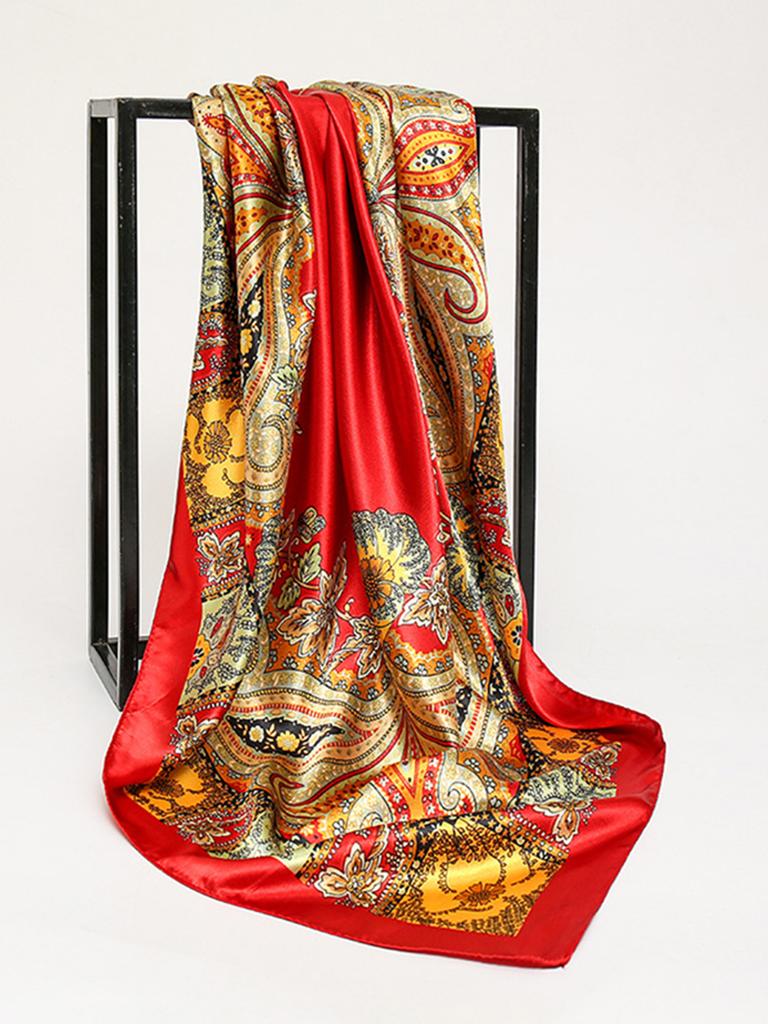 Eșarfe Pătrate de Mătase Femei Hijab Șaluri Print la Modă Batistă Femme Eșarfă de Cap Foulard Bandană Pareo de Plajă 90*90cm