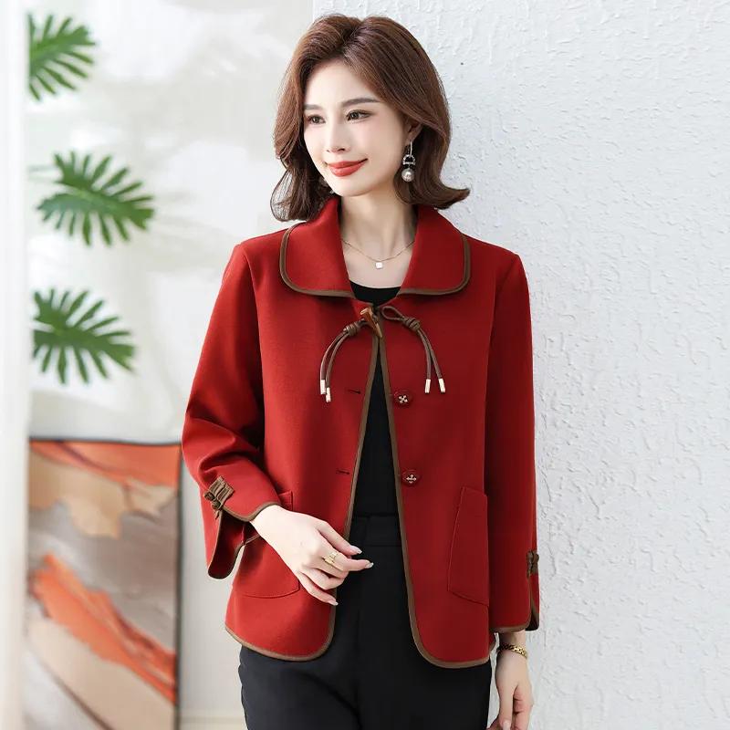 Women Autumn Elegant Button Pockets Solid Color Plus Size Jackets
