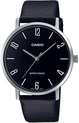 Minimalist Black Dial Black Leather Band Analog Analog Quartz MTP-VT01L-1B2 Men's Watch, White, Watch, Movement.
