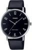 MTP-VT01L-1B2 Men's Minimalist Black Dial Black Leather Band Analog Watch, White, Analog Watch, Quartz Movement.