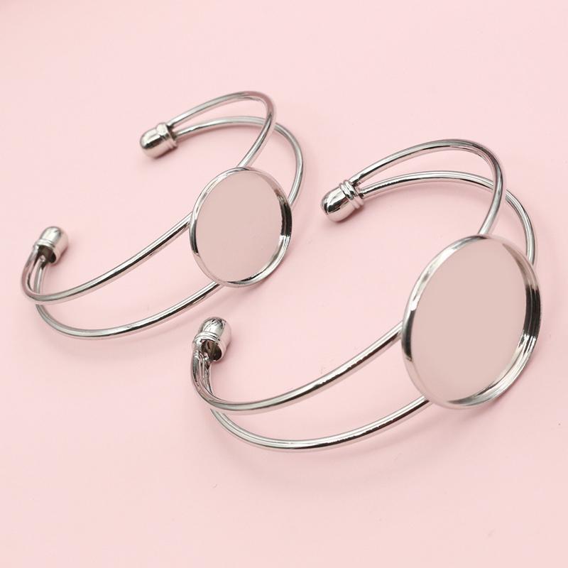 2 Stück 20mm 25mm Innenmaß DIY Armreif Armband Cabochons Leere Basis Fassung Schale Lünette DIY Schmuckherstellung Zubehör Zubehörteile