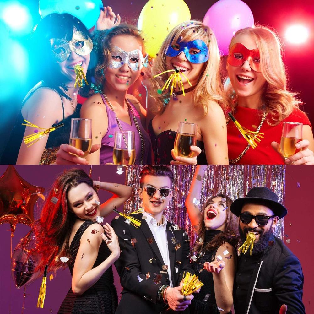 30pcs Golden Noise Makers Glitter Noise Makers Metallic Fringed Party Blowers for Adults Birthday Graduation Sporting Events Party Favor Supplies