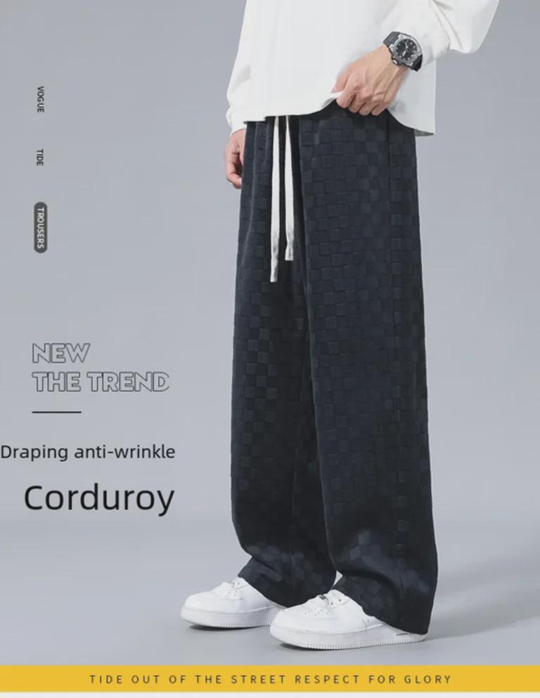 Unisex Checkerboard Corduroy Straight Trousers - Retro Autumn Style