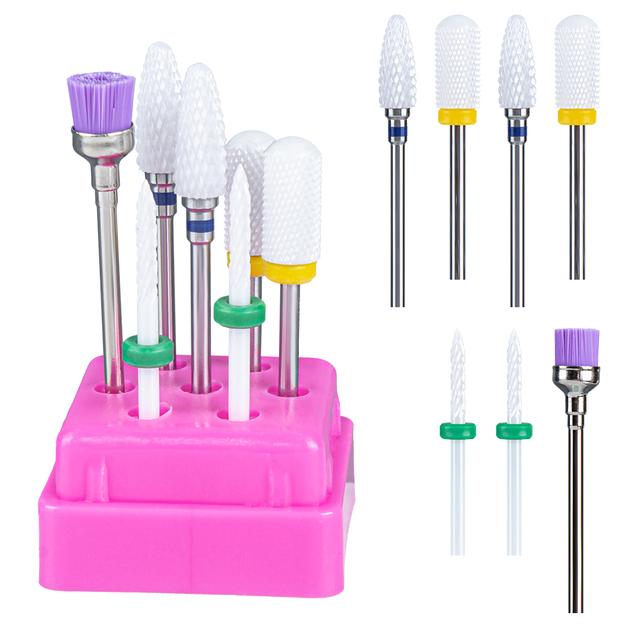 7pcs Ceramic Nail Drill Bits Set Milling Cutter for Manicure Machine Accessories Rotary Burrs Pedicure Cutter for Remove Gel Bit