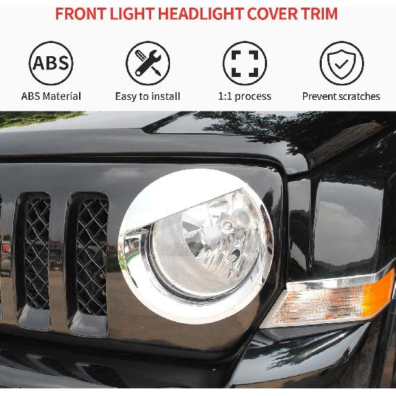 Front Light Headlight Bezels Ring Cover Trim Fit for 2011-2017 Jeep Patriot