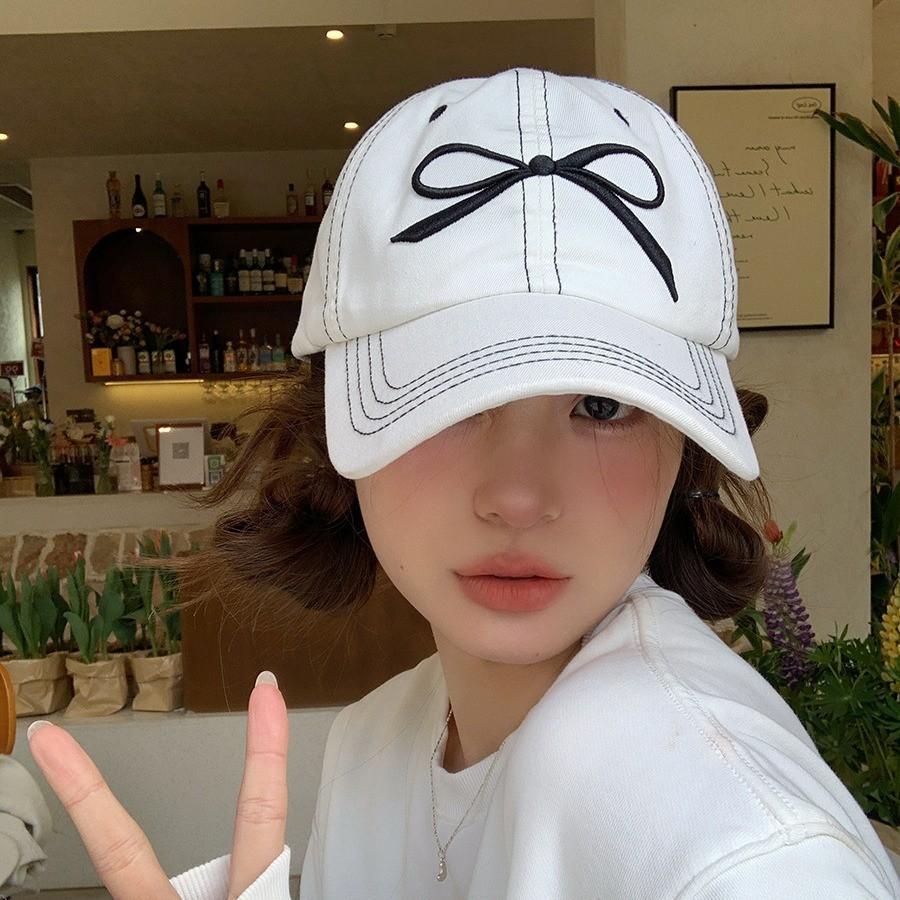 Bowknot Stylish Embroidered Baseball Cap For Women Adjustable Soft Top Spring Summer
