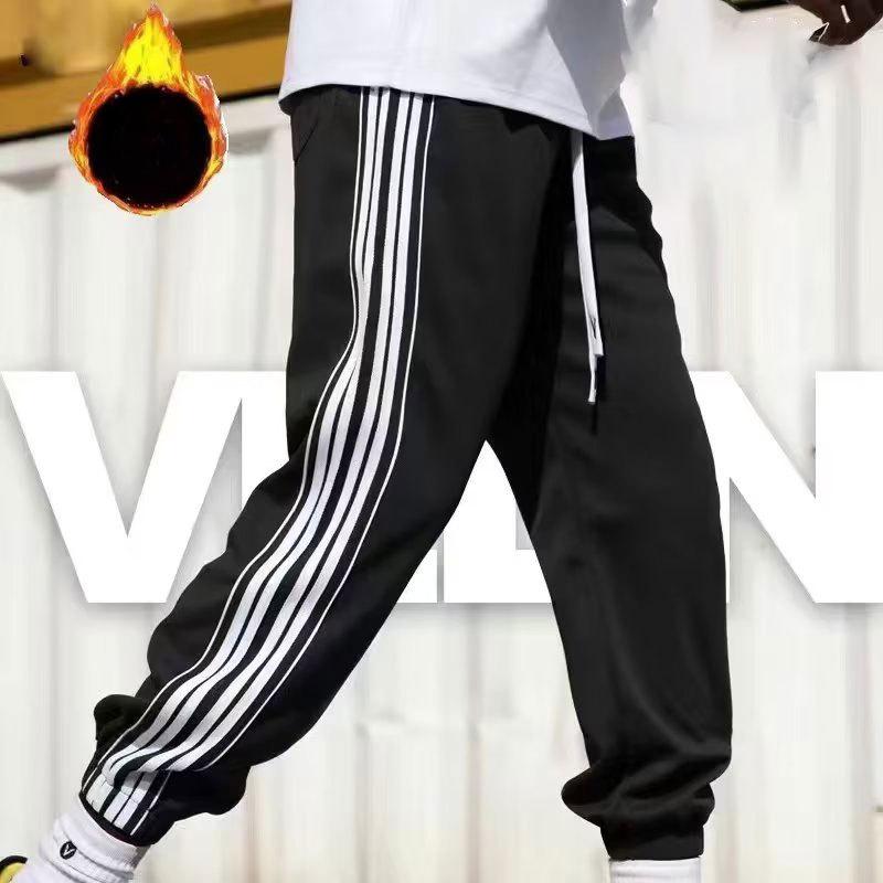 Casual Trousers and Men's Ties In Winter Thickened Sweatpants Loose Basketball Trousers Straight Tucked Socks