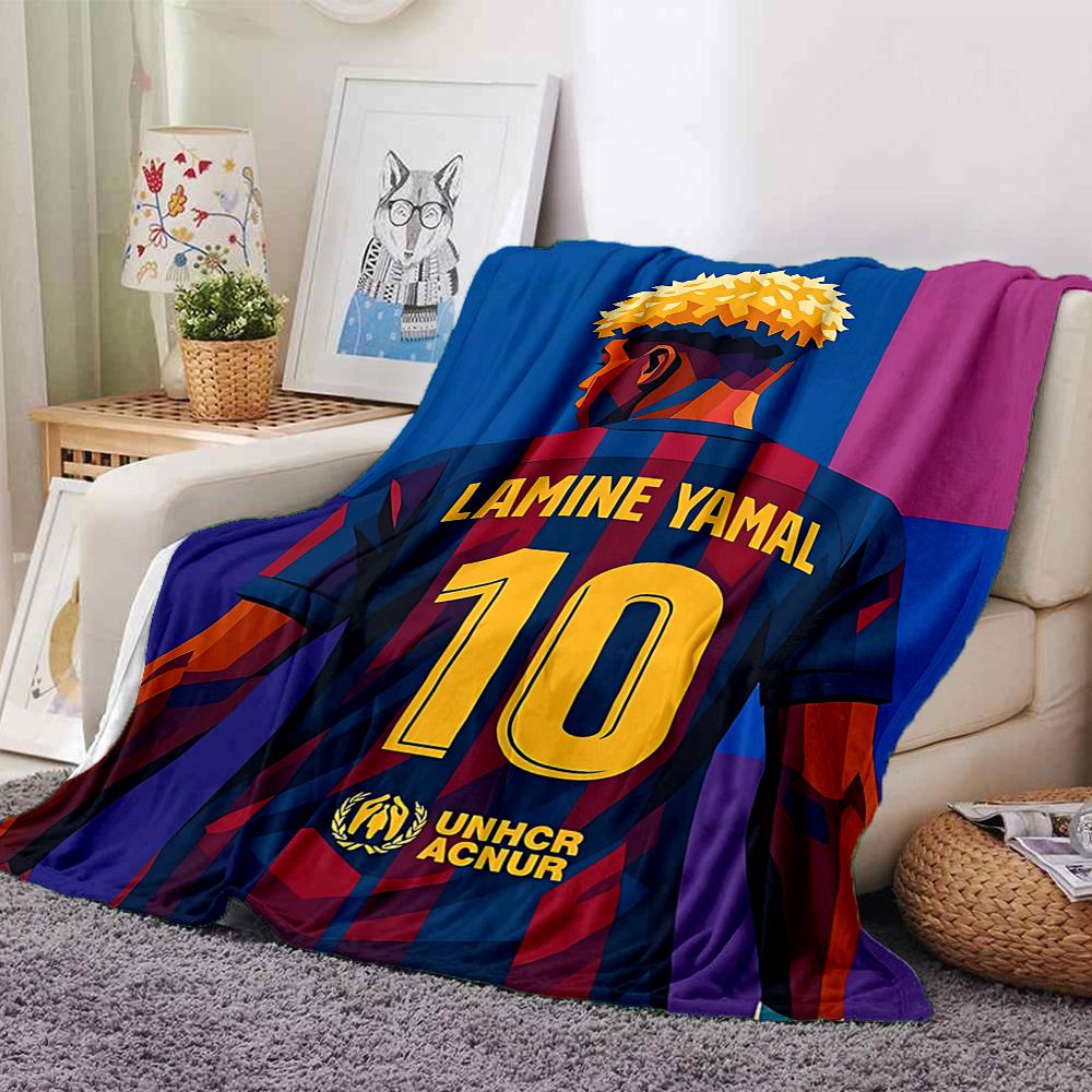 Lamine Yamal Trikotnummer aufgedruckte Flanelldecke, atmungsaktiv und warm, ein stilvolles Geschenk für Zuhause, geeignet für Zuhause, Büro und als Tagesdecke.. 0710a17 75cmx90cm blue