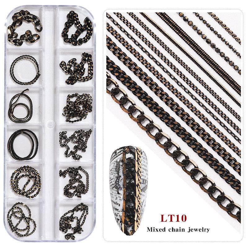 Nail Art Jewelry, Small Chain 12 Boxed Gold And Silver Diy Decorative Nail Sticker Metal Chain