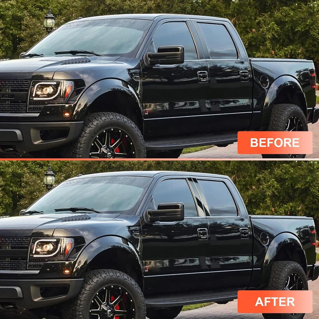 ACLONG Pillar Posts Door Window Trim Glossy Black Stainless Steel Compatible with Ford F-150 Super Cab Crew Lincoln Mark LT 2004-2014, Anti Scratch