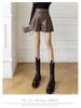 Korean PU Leather High-Waisted Wide-Leg A-Line Bootcut Shorts - Women's Versatile Autumn/Winter Casual Outerwear.