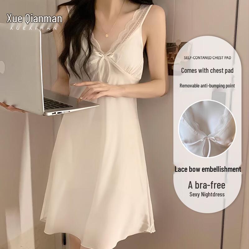 Women s Ice Silk Lace Camisole Nightdress L