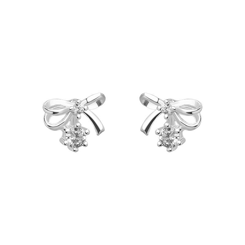 Sweet bow zircon earrings for women with light luxury niche design sense girl's heart earrings