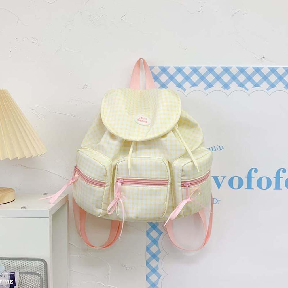 Plaid Women Daily School Bag Sweet Silver PU Daypack Portable Korean Drawstring Backpack  Girls