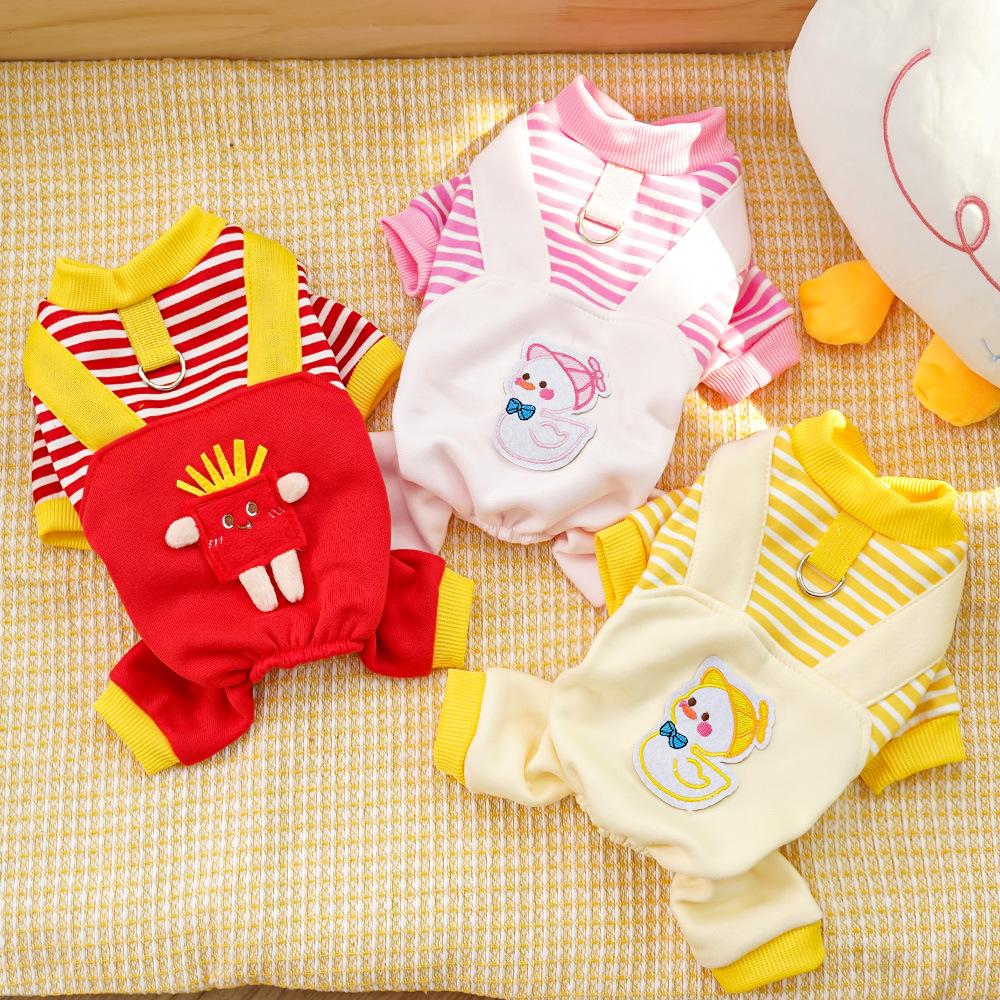 Pet Dog Dog Clothes Cat Autumn and Winter Velvet Dog Sweater Striped Medium-sized Dog Corgi Fighting Can Be Towed Cat Supplies