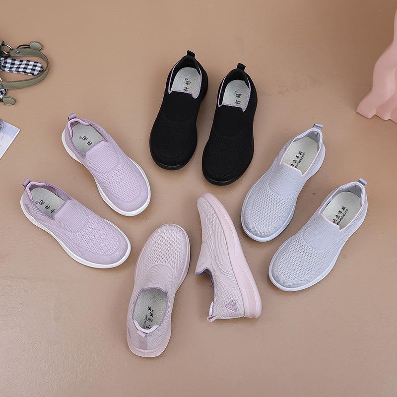 Fashion Breathable Mesh Women's Knit Sneakers Lightweight Non Slip Comfortable Casual Sports Shoes Summer Solid Low-Top Walking Footwear