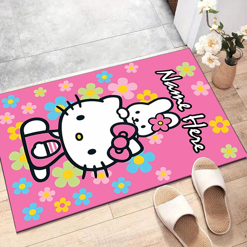 Custom HelloKitty Mat Personalized Name, Polyester Washable Indoor Entryway Rug, Gift for Christmas, Easter, Thanksgiving Day