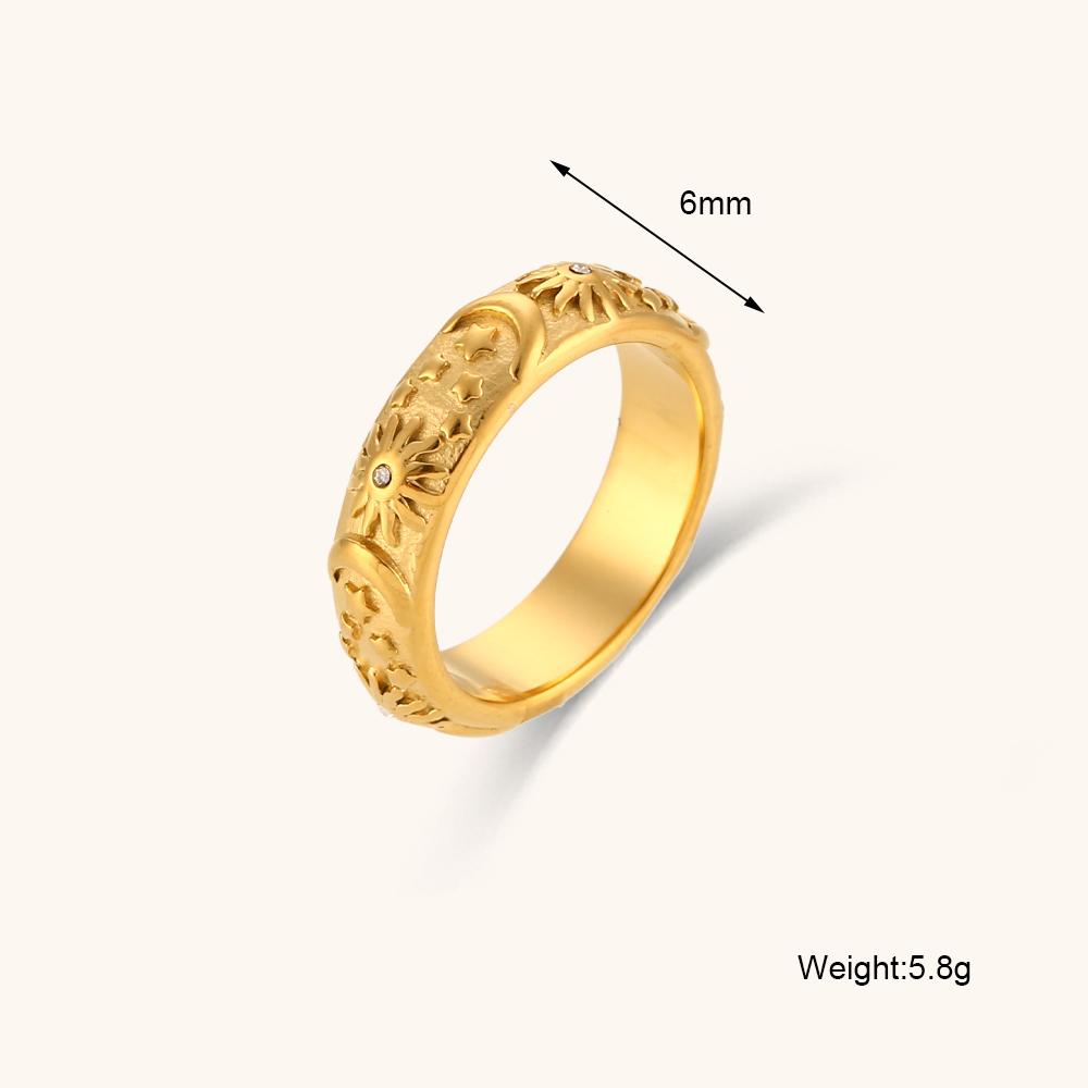 La.Muses Ripple Edged Octagonal Cubic Zircon Pattern Stainless Steel Women's Rings Waterproof Daily High-end Jewelry Accessories