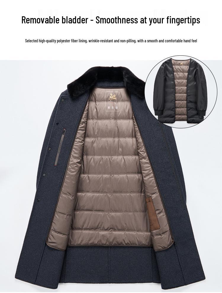 Men's Winter Wool Coat with Mink Fur Collar and Down Liner
