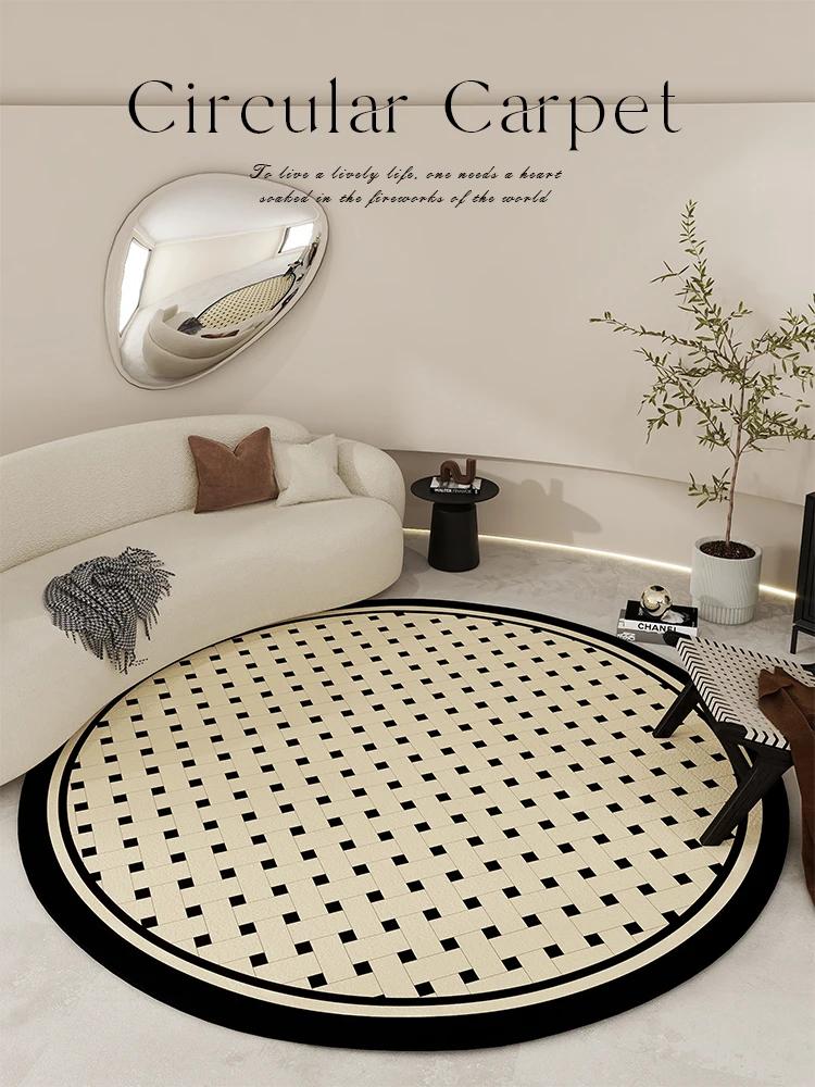 Light Luxury Round Shape Living Room Decoration Rug Cream Style Rugs for Bedroom Home Soft Under Desk Carpet Thick Non-slip Mat