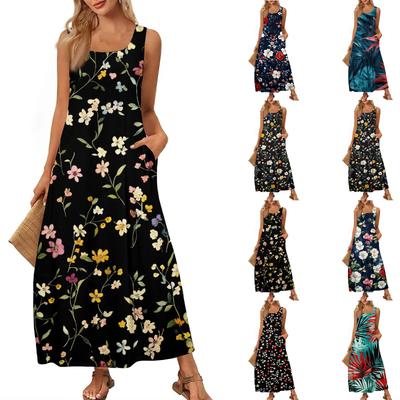 Women's Casual Long-length Sundress Summer Beach Dress Round Neck Sleeveless Loose Sundress