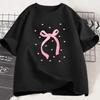 Sweet Ribbon Bowknot Graphic Tshirt Aesthetic Heart Print Tee Summer Fashion Short Sleeve Harajuku Style Top For Girls