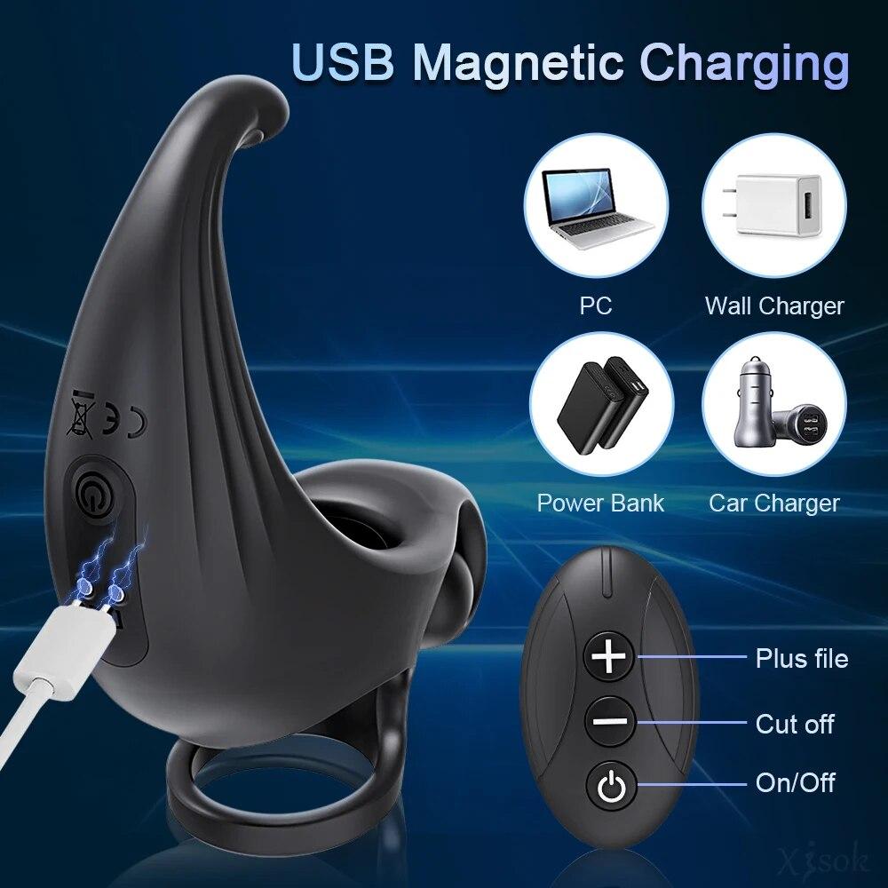 Male Penis Rings Vibrator Cock Ring for Men Ejaculation Delay Remote Control Penis Vibrator Perineum Stimulator Adults Sex Toy 18+