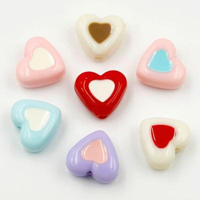 15/30/50pcs Random Opaque Heart In Heart Beads Valentine's Day Love Heart Beads Acrylic Colorful Heart Shaped Beads for Jewelry Making