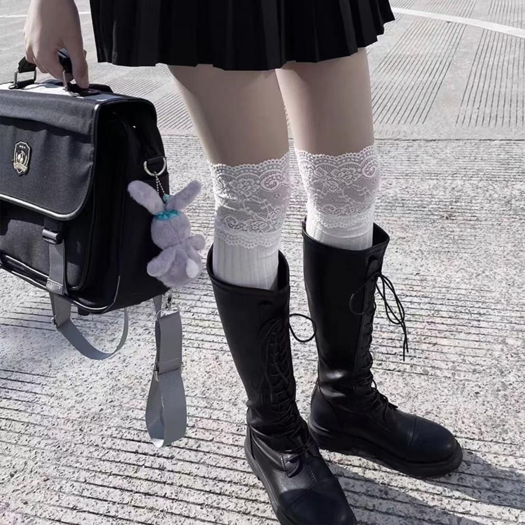 Seksi Medias Bağcıklı Uzun Diz Çorapları Kadın Diz Üstü Uyluk Yüksek Çoraplar Moda Bayanlar Kızlar Sıcak Seksi Karışım Tayt Siyah Beyaz