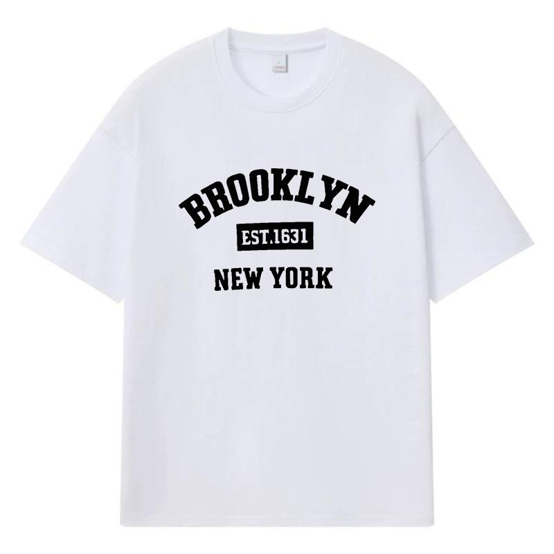 2026 Brooklyn New York Printed Graphic Streetwear Y2k Harajuku Clothes 100% Cotton T Shirt Casual Oversized Summer Men T-shirt