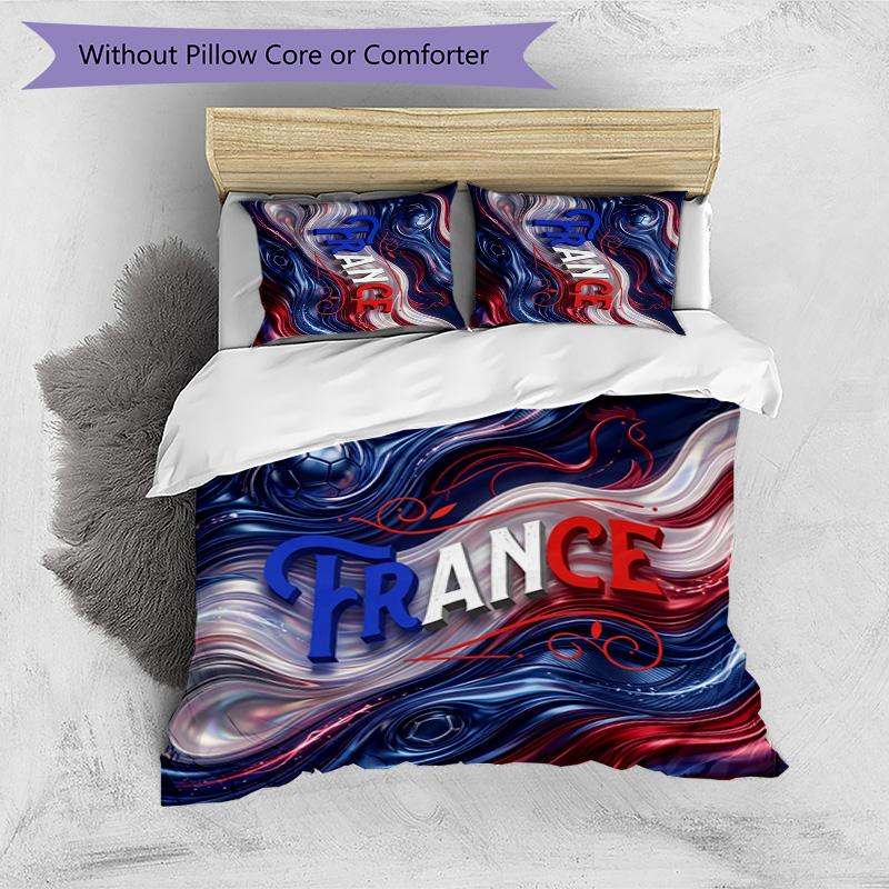 Set Biancheria da Letto Stampata France Football 3 Pezzi Set Copriletto Accogliente Traspirante come Regalo per Inaugurazione Casa Vacanze