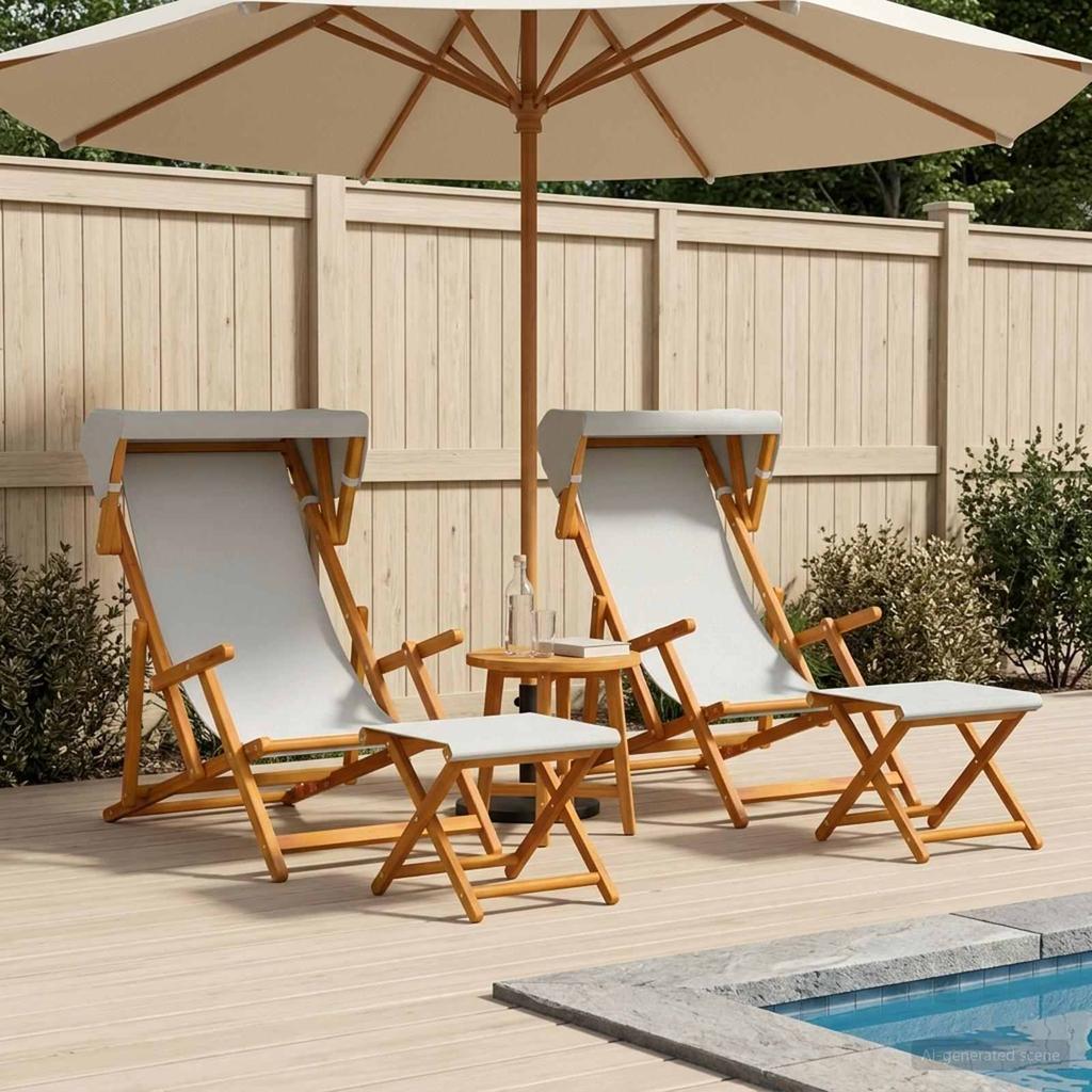 Sun Lounger 4 Pcs 3 Position Solid Eucalyptus Wood Cream