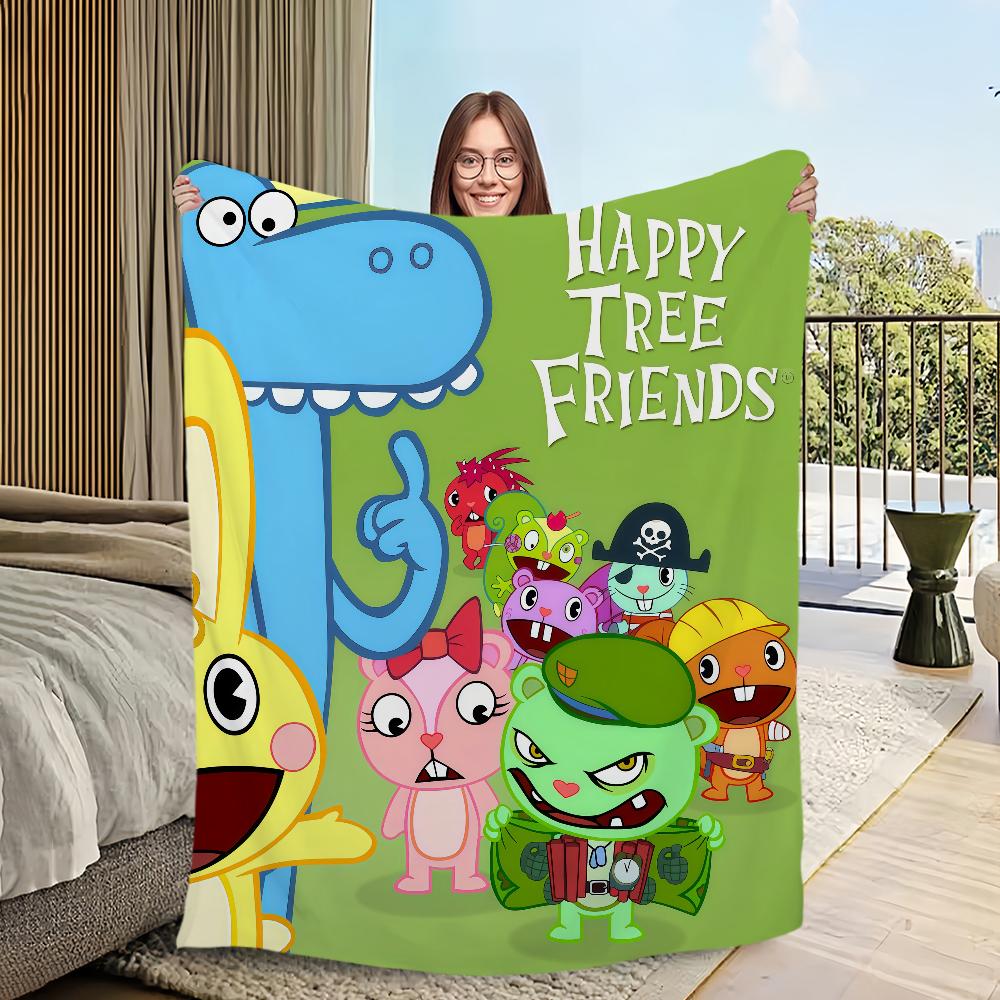 Cute cartoon art Happy T-Tree F-Friends Fliqpy Flannel warm comfort soft plush blanket for sofa living room bedroom travel gift