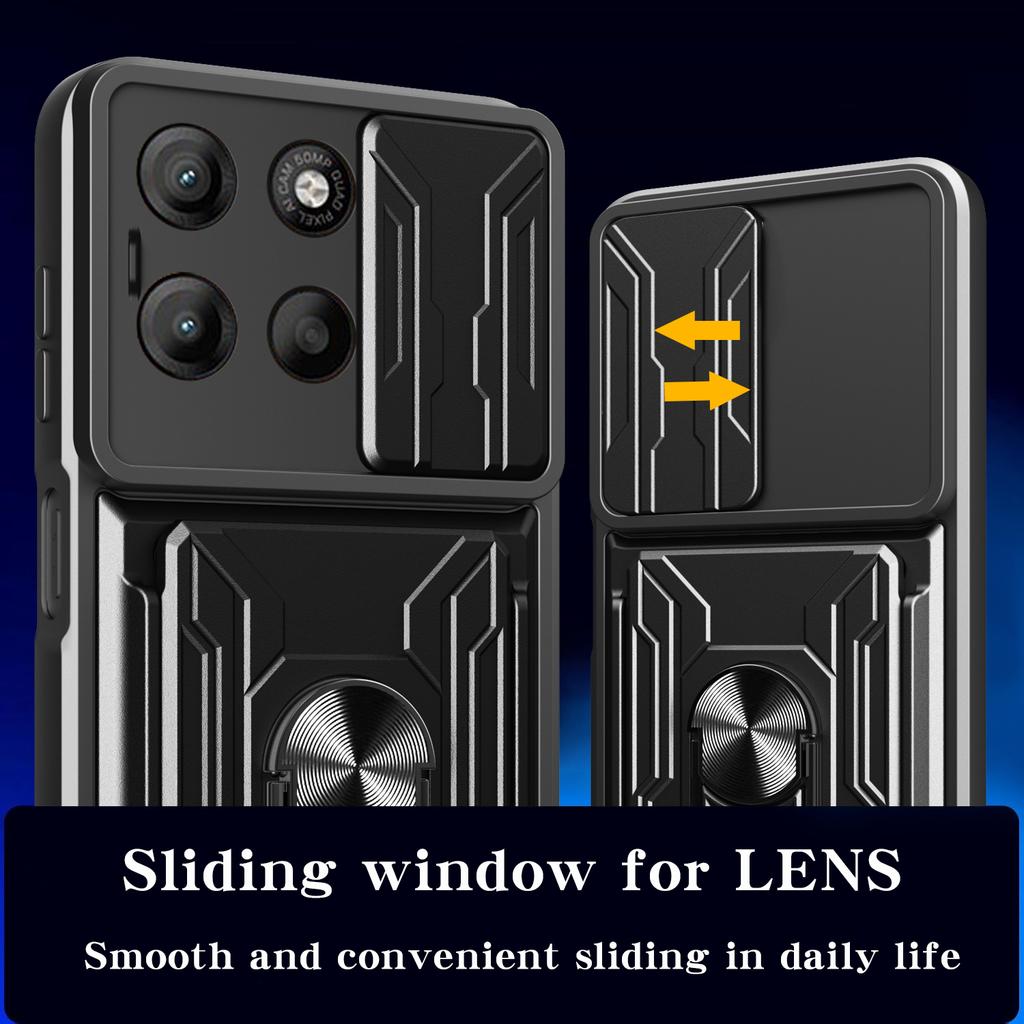 For Motorola Moto G15 4G Case PC+TPU Kickstand Phone Back Cover with Camera Slider