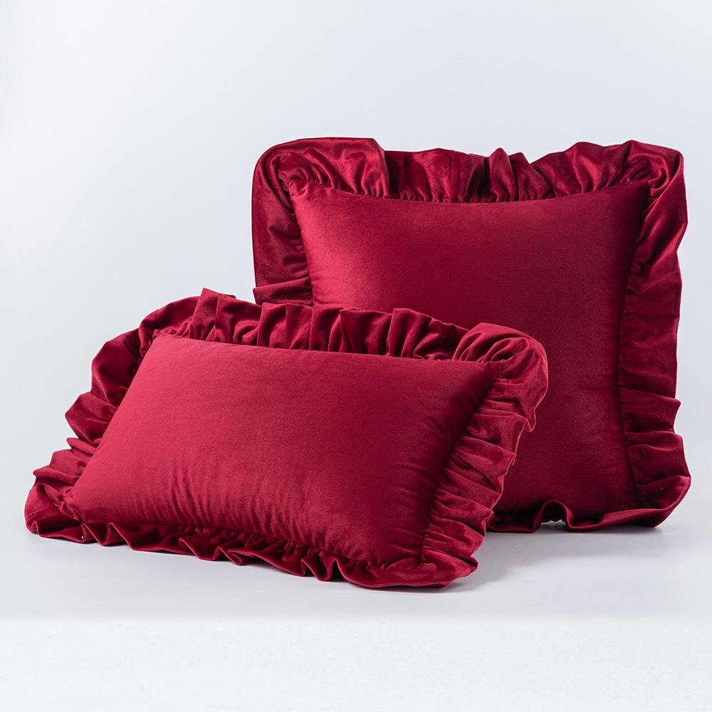 Ruffled Edge Minimalist Solid Color Velvet Pillow Cover For Home Decor Sofa Bed Throw Cushion Window Seat Lumbar Support Pillow Case