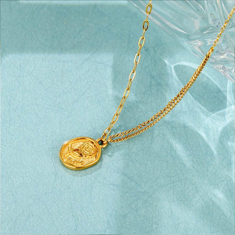 French Retro Rose Pendant Titanium Steel Electroplating Stacked High-End Clavicle Chain Female Niche Design Premium