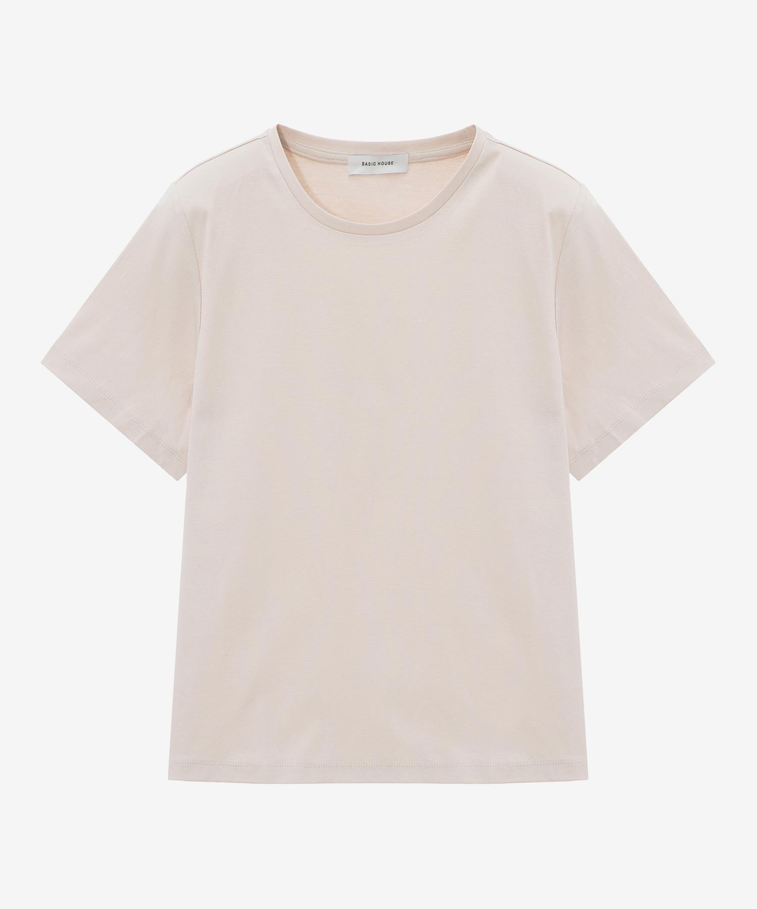 Basic House Women S Cotton Modal Crew Neck Short Sleeve T-Shirt Beige Lzts3212 Be/090