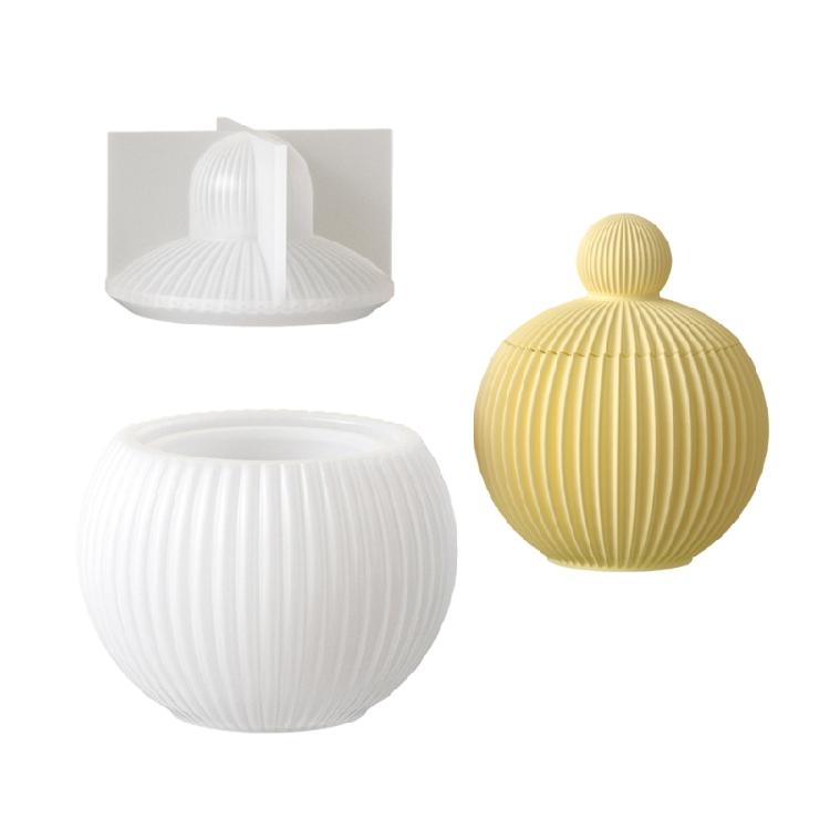 

Silicone Storage Case Molds Striped Pattern Candle Holders Moulds Storage Containers Mold with Lid for Creative Minds