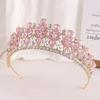 DIEZI Corona de Cristal Ópalo Verde Rosa Dulce Tocado Nupcial Accesorios para el Cabello Elegantes Tiaras de Reina Diademas para Vestido de Boda de Niñas